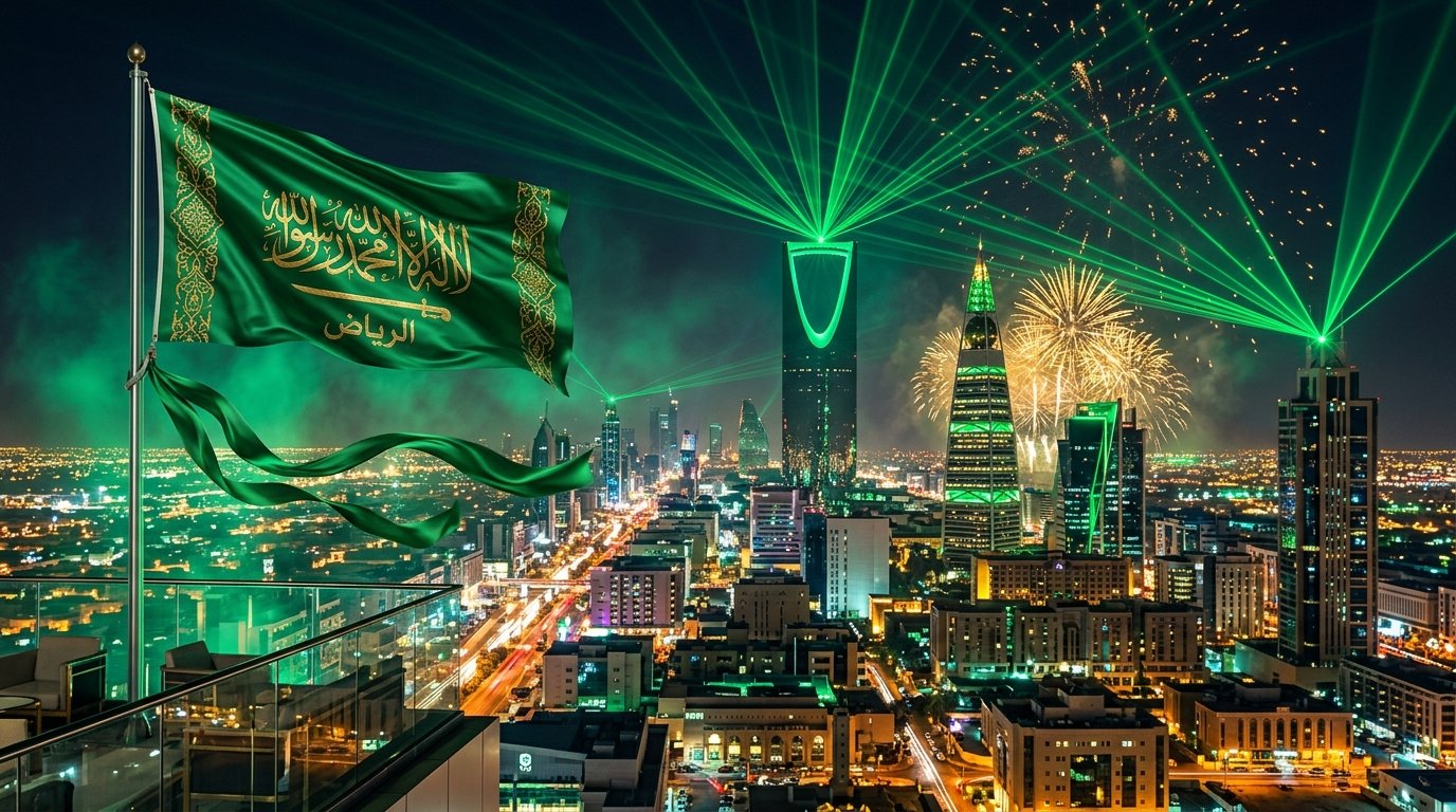 برج المملكة واحتفالات اليوم الوطني في الرياض